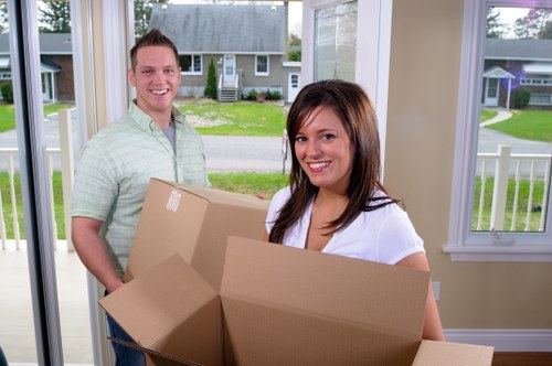 Packed boxes and furniture prepared for a local move in Bloomsbury