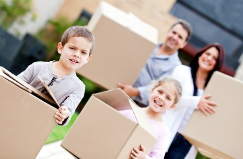 Packed boxes and furniture prepared for a Bloomsbury house move