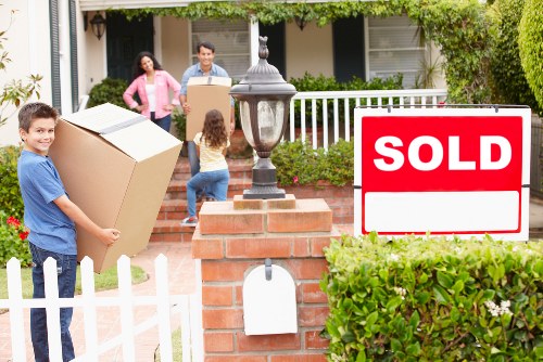 Packed furniture and moving supplies ready for transport